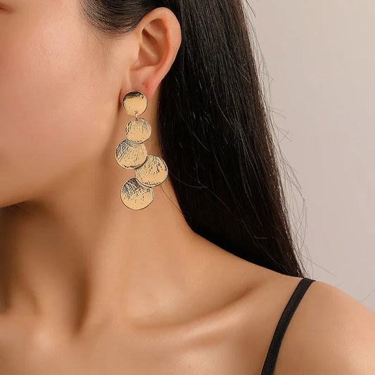 European Exaggerated Irregular Uneven Drop Earrings for Female Disc Multi-layer Ladies Round Long Earrings Boho Ear Jewelry