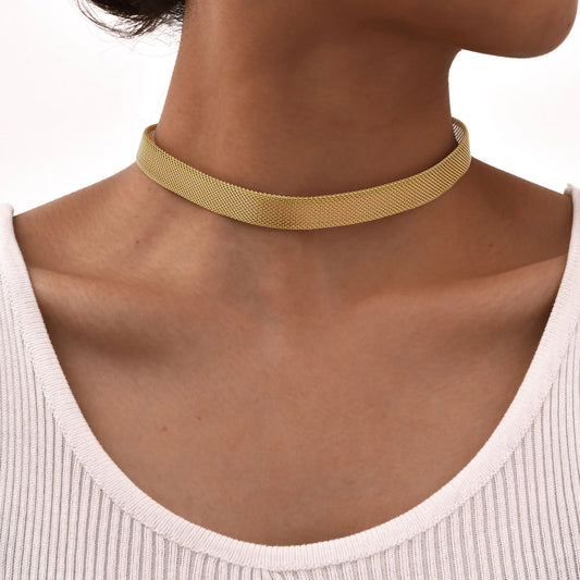 Mesh Link Necklace for Women, stainless steel chain Clavicle Necklaces ,Adjustable Gold Plated Neck Jewelry