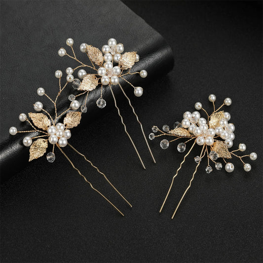 3 Pcs Pearl Hairpins Bridal Headpiece Handmade Silver/Gold Color Wedding Hair Pins Party Hair Accessories for Women and Girls