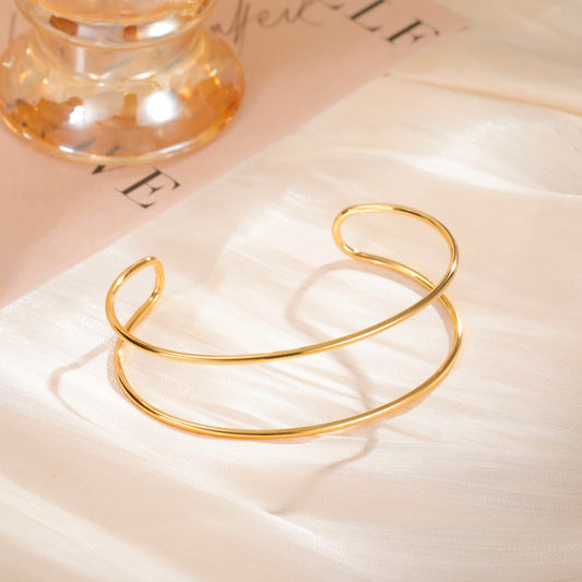 Skyrim Double Layer Cuff Bracelet Women Stainless Steel Gold Color Open Bangle Fashion Minimalist Geometric Jewelry Gift