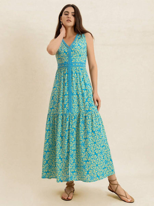 Rusttydustty Sleeveless Casual Vacation Dress With Lace Collar, Suitable For Bohemian, Beach, Tropical Resort Occasions