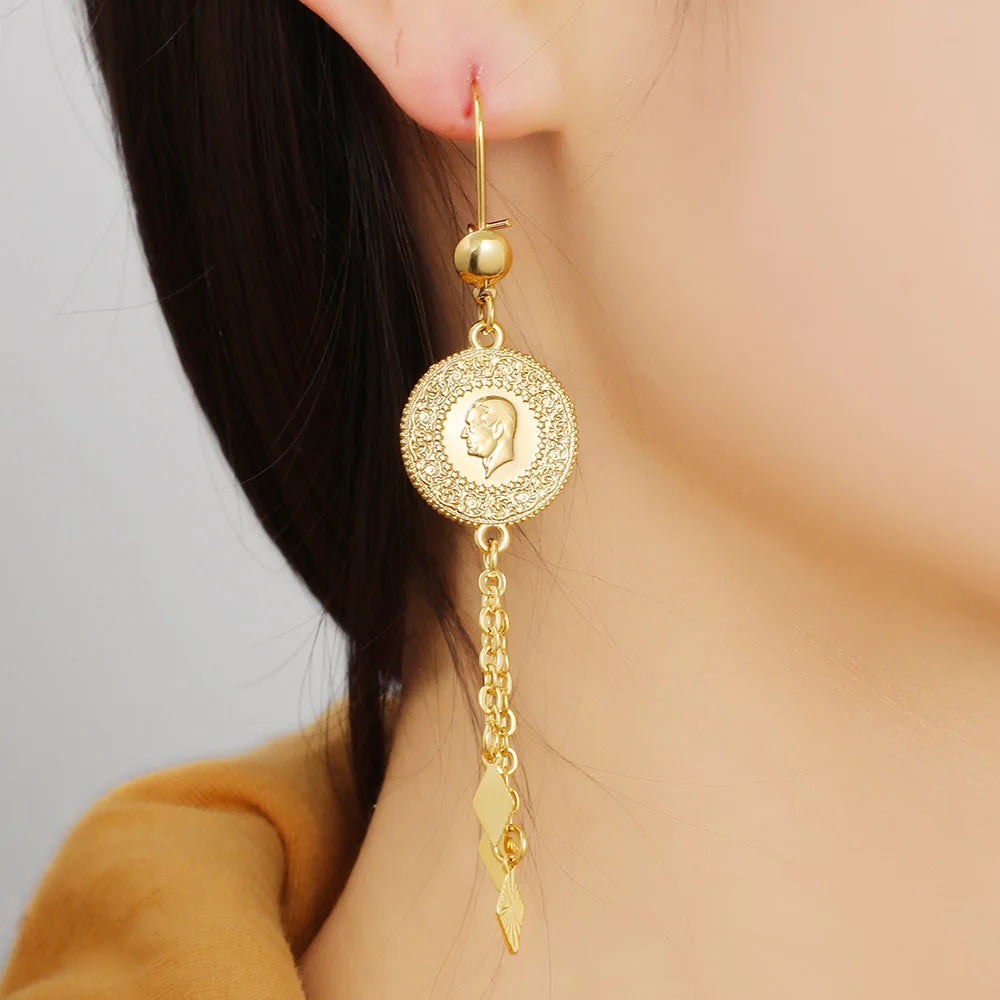 Length19CM/21CM Turkey Coin Bracelet for Women Gold Color Turks Simgesi Osmanli Turasi Muslim Islam Bangle Arab Allah Jewelry