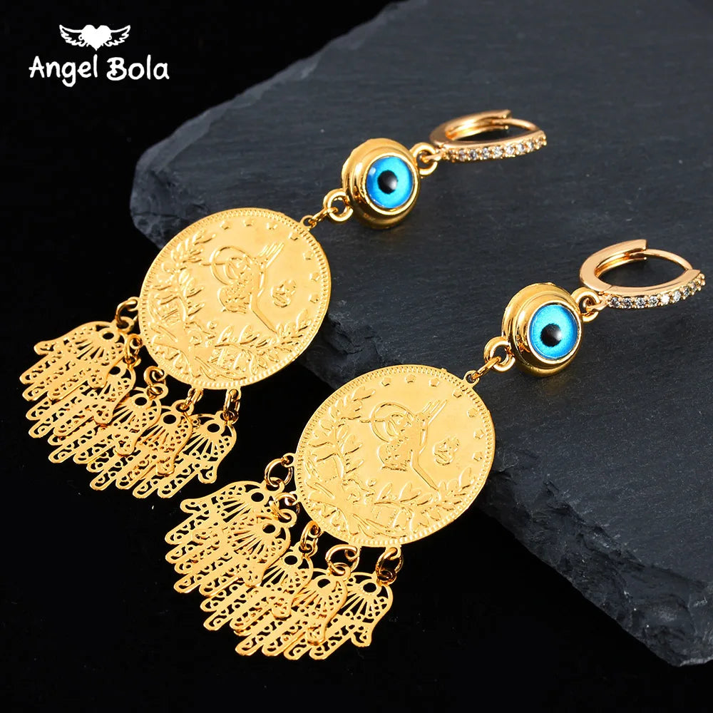 Length19CM/21CM Turkey Coin Bracelet for Women Gold Color Turks Simgesi Osmanli Turasi Muslim Islam Bangle Arab Allah Jewelry