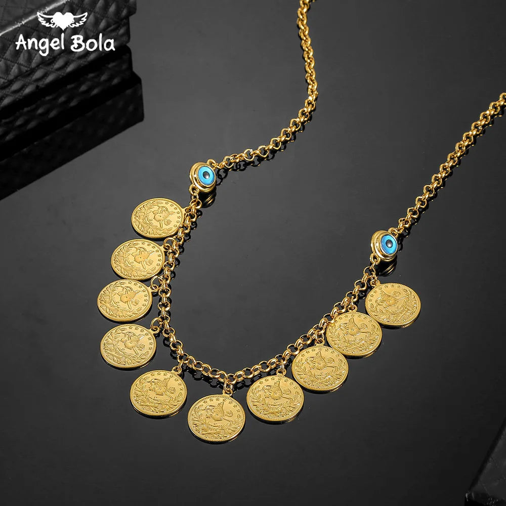 Length19CM/21CM Turkey Coin Bracelet for Women Gold Color Turks Simgesi Osmanli Turasi Muslim Islam Bangle Arab Allah Jewelry