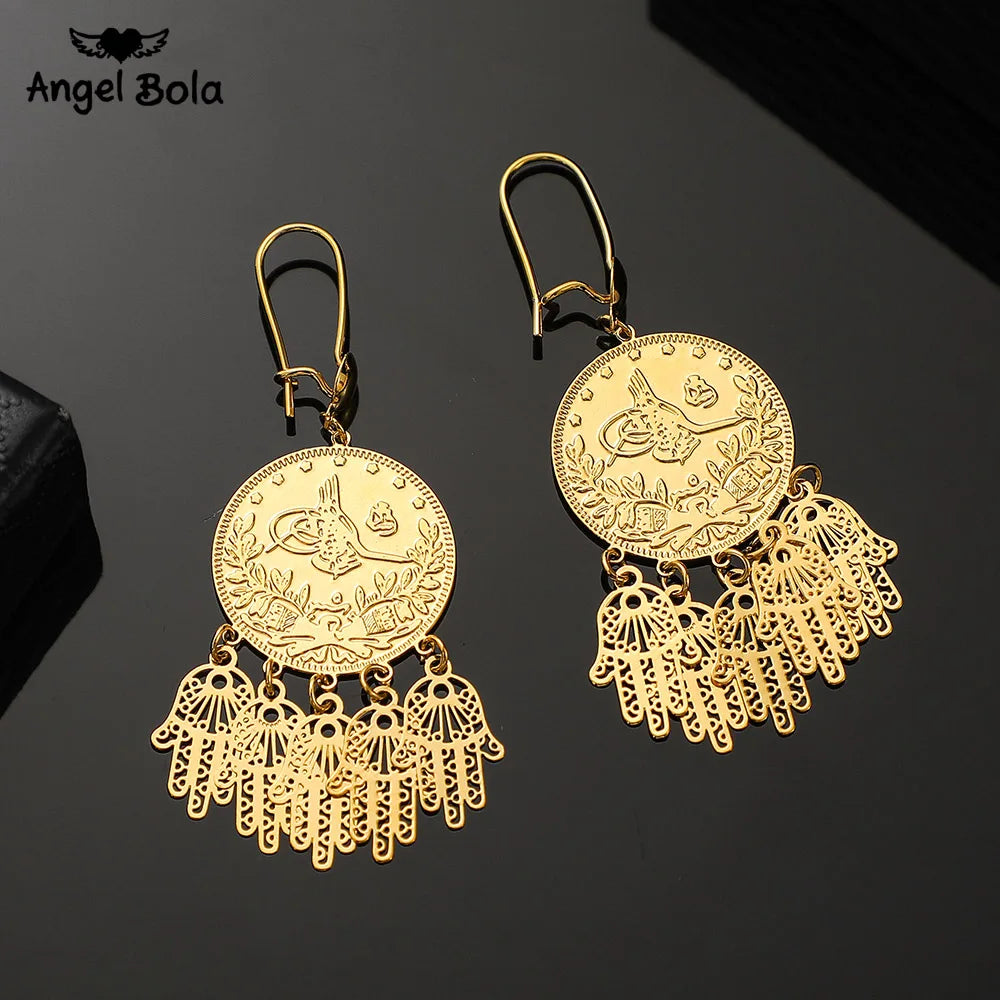 Length19CM/21CM Turkey Coin Bracelet for Women Gold Color Turks Simgesi Osmanli Turasi Muslim Islam Bangle Arab Allah Jewelry