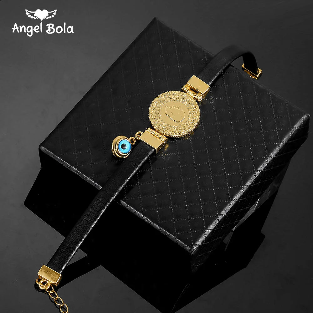 Length19CM/21CM Turkey Coin Bracelet for Women Gold Color Turks Simgesi Osmanli Turasi Muslim Islam Bangle Arab Allah Jewelry