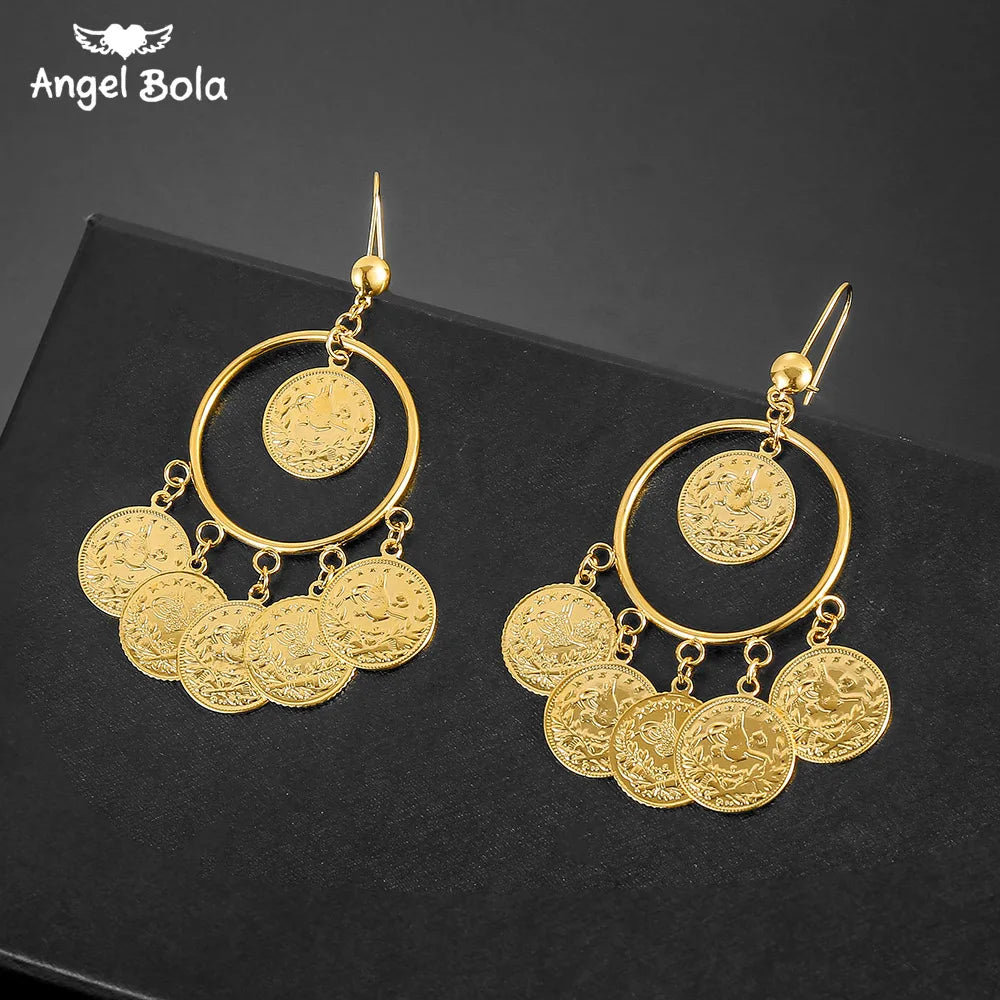 Length19CM/21CM Turkey Coin Bracelet for Women Gold Color Turks Simgesi Osmanli Turasi Muslim Islam Bangle Arab Allah Jewelry