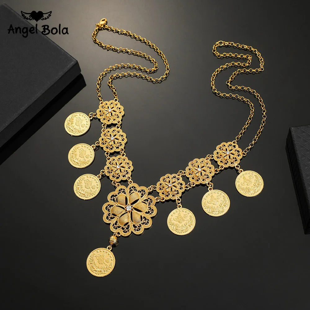 Length19CM/21CM Turkey Coin Bracelet for Women Gold Color Turks Simgesi Osmanli Turasi Muslim Islam Bangle Arab Allah Jewelry