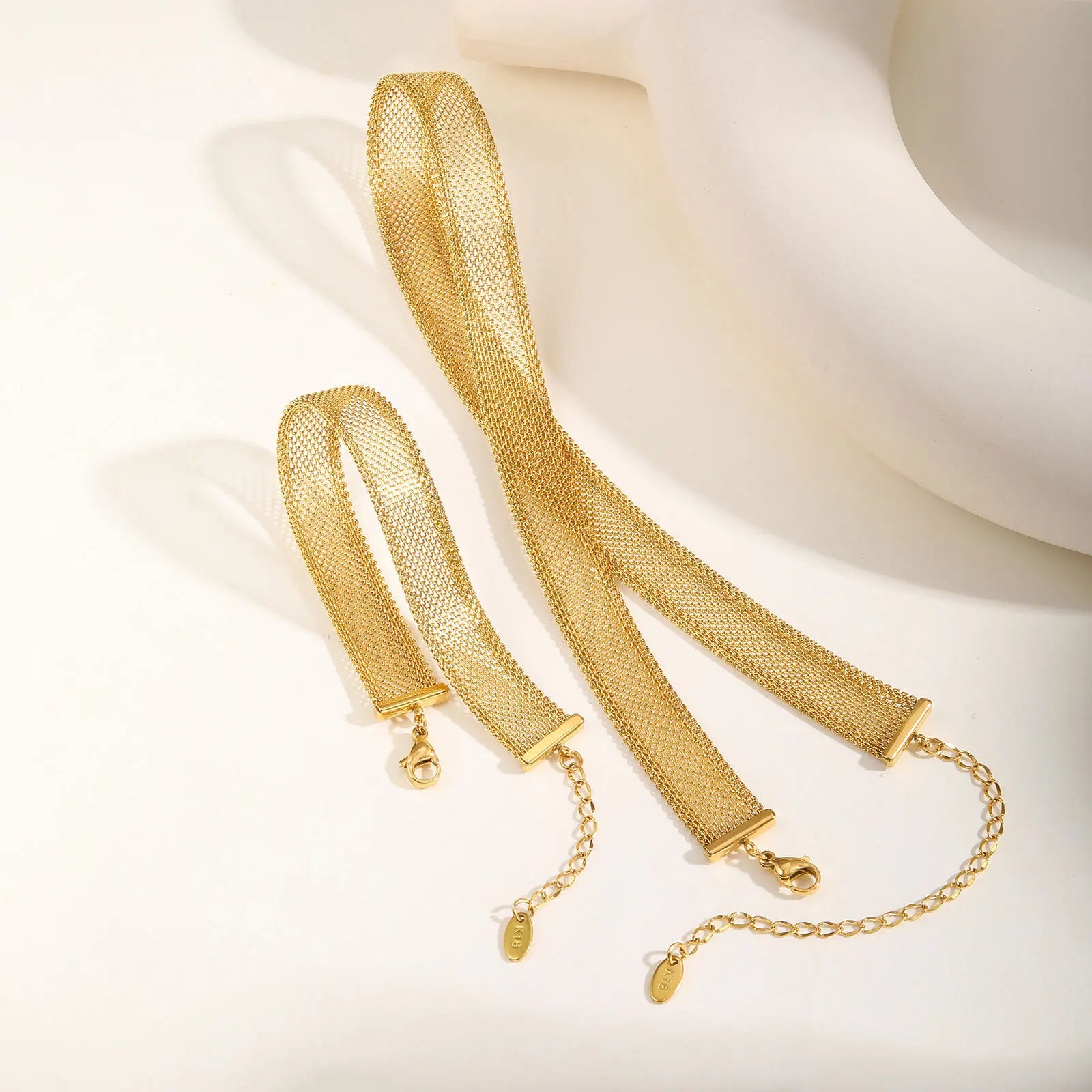 Mesh Link Necklace for Women, stainless steel chain Clavicle Necklaces ,Adjustable Gold Plated Neck Jewelry