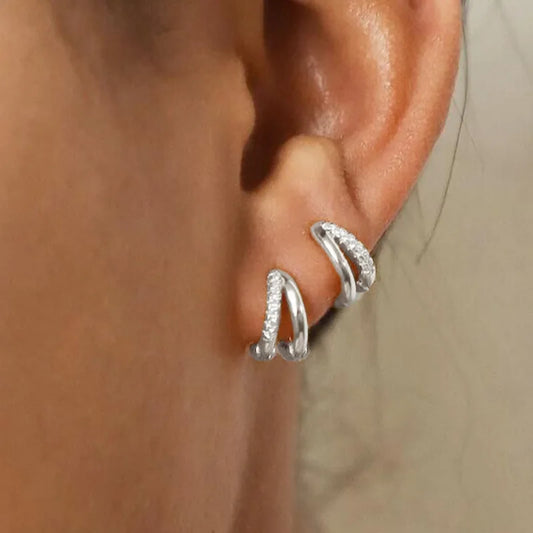 Europe Double Layered Zircon Hoop Earrings For Women Gold Silver Color Personality Punk Earring Party Jewelry Gifts