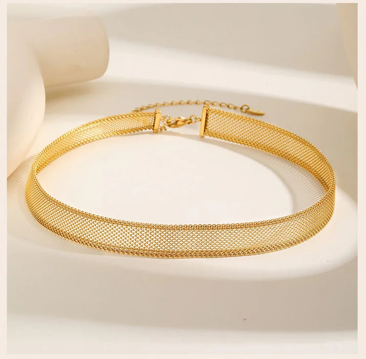 Mesh Link Necklace for Women, stainless steel chain Clavicle Necklaces ,Adjustable Gold Plated Neck Jewelry