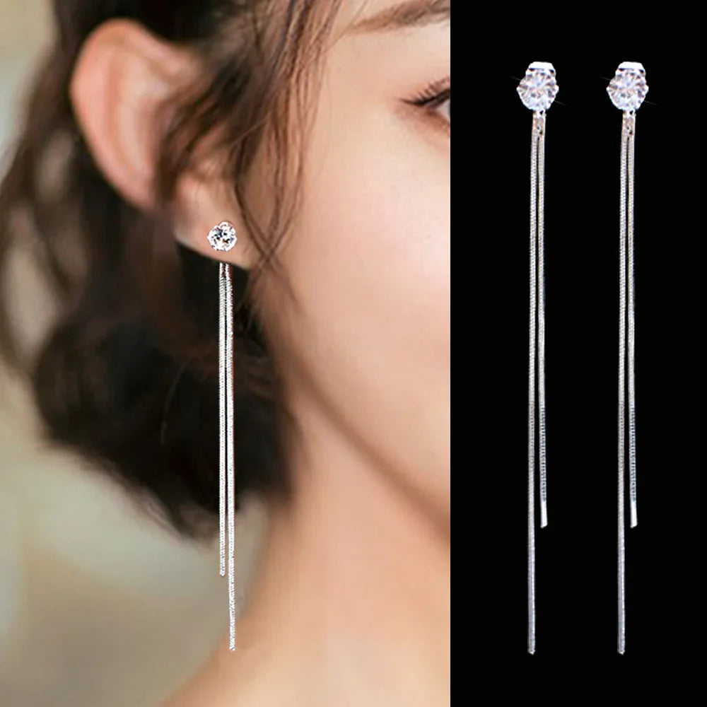 French Luxury Sweet Romantic Long Zircon Tassel Twisted Earrings for Women Temperament Wedding  Banquet Jewelry Gift