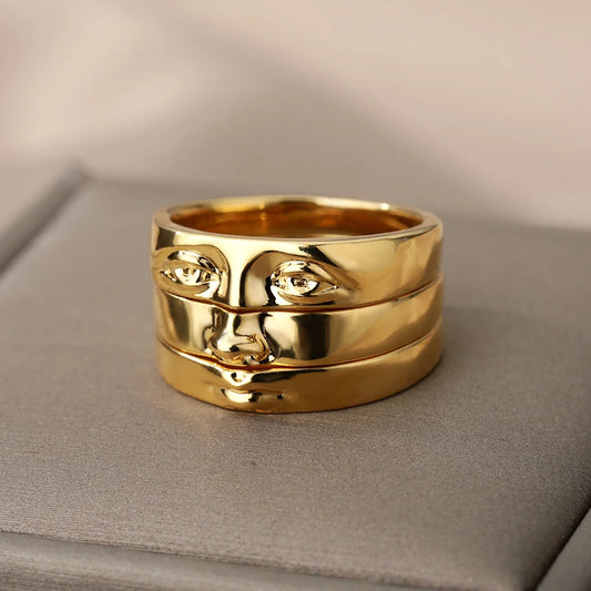 Eye Rings For Women Men Stainless Steel Gold Color Vintage Face Ring Sets Luxury y2k Aesthetic Jewelry 2025 кольца anillos