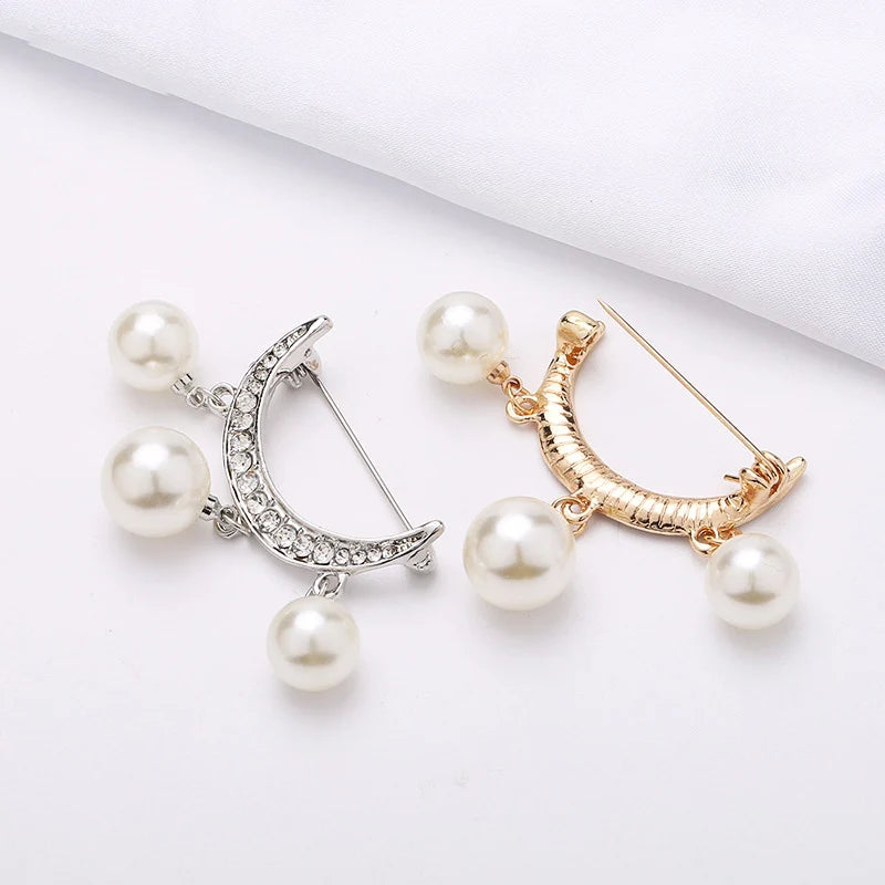 Pearl Brooch Fixed Strap Charm Safety Pin For Women Sweater Dress Clothe Small Brooch Cardigan Clip Chain Lapel Neckline Jewelry