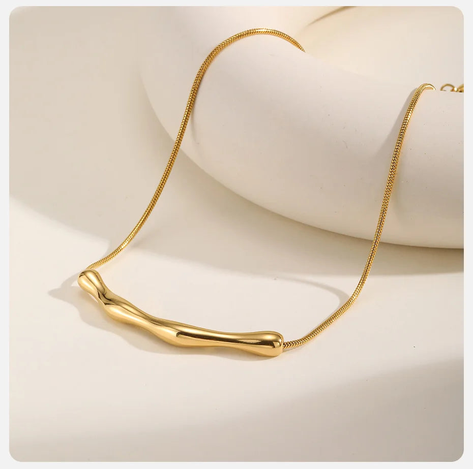 Vnox Irregular Geometric Pendant Necklaces Stainless Steel Jewelry For Women Smooth Liquid Shape Girl Necklaces Daily Waterfall