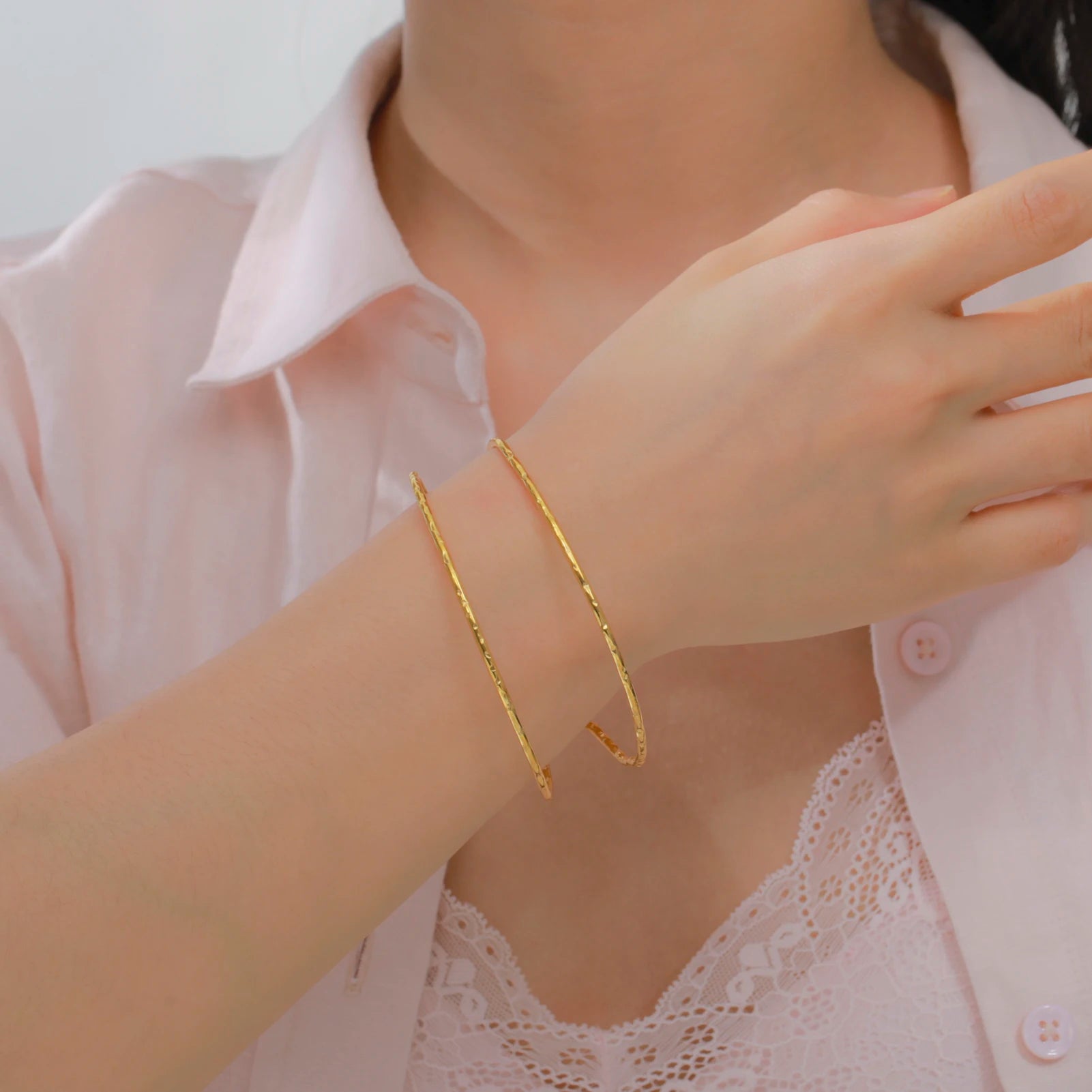 Skyrim Double Layer Cuff Bracelet Women Stainless Steel Gold Color Open Bangle Fashion Minimalist Geometric Jewelry Gift