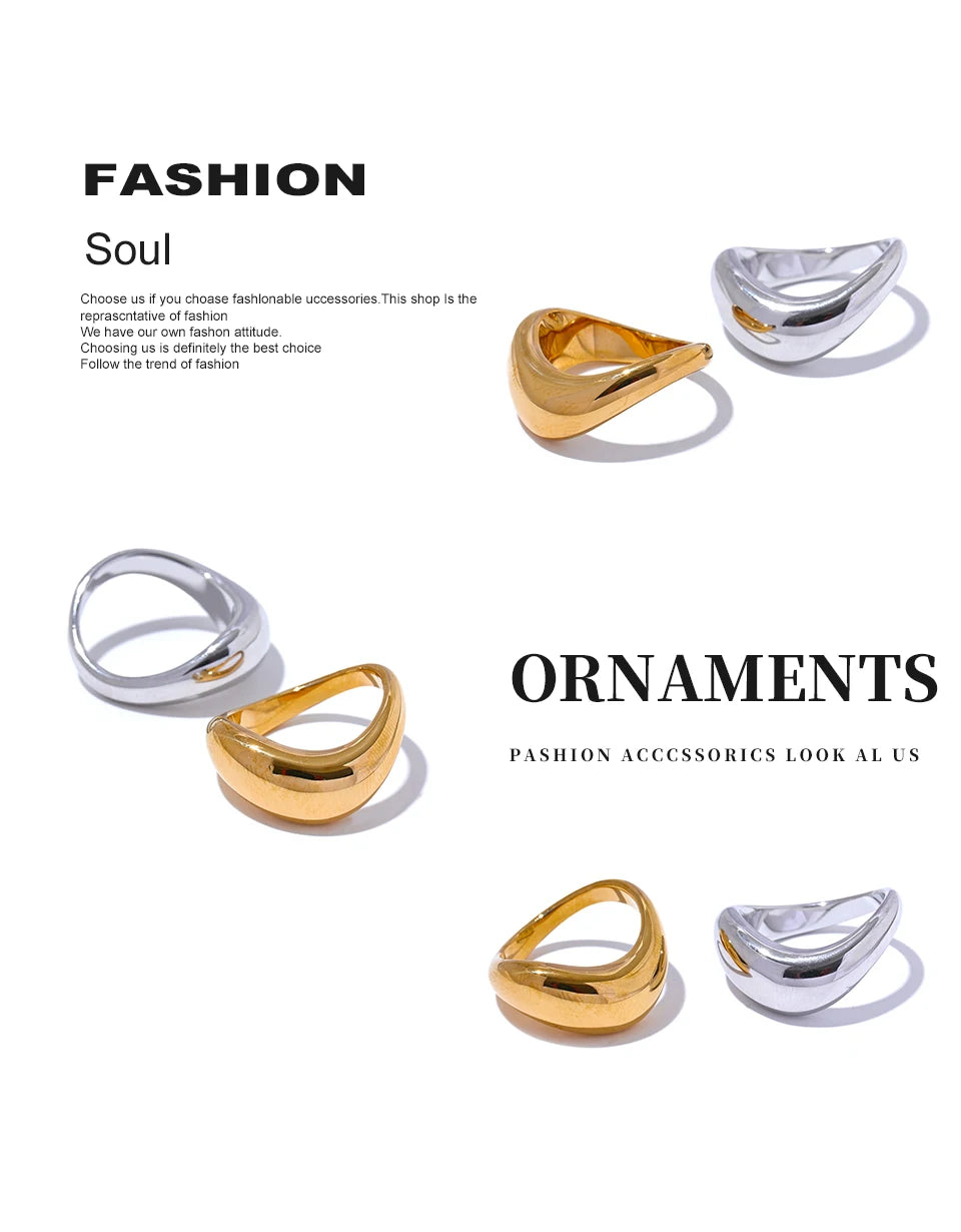 Yhpup Minimalist Smooth Stainless Steel Metal Geometric Finger Ring Waterproof 18K PVD Plated Distinctive Jewelry Bijoux New