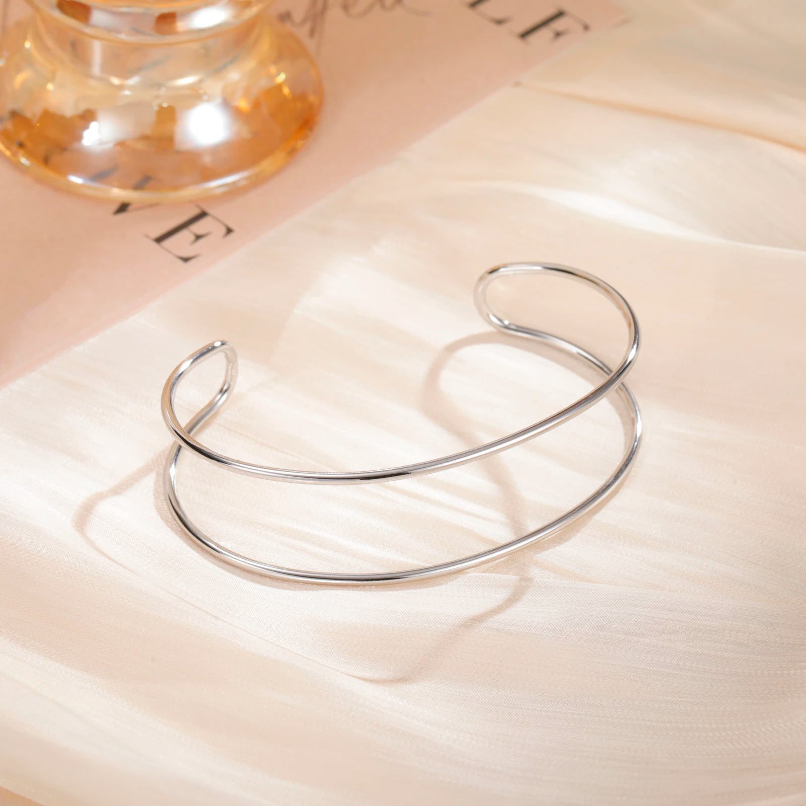 Skyrim Double Layer Cuff Bracelet Women Stainless Steel Gold Color Open Bangle Fashion Minimalist Geometric Jewelry Gift