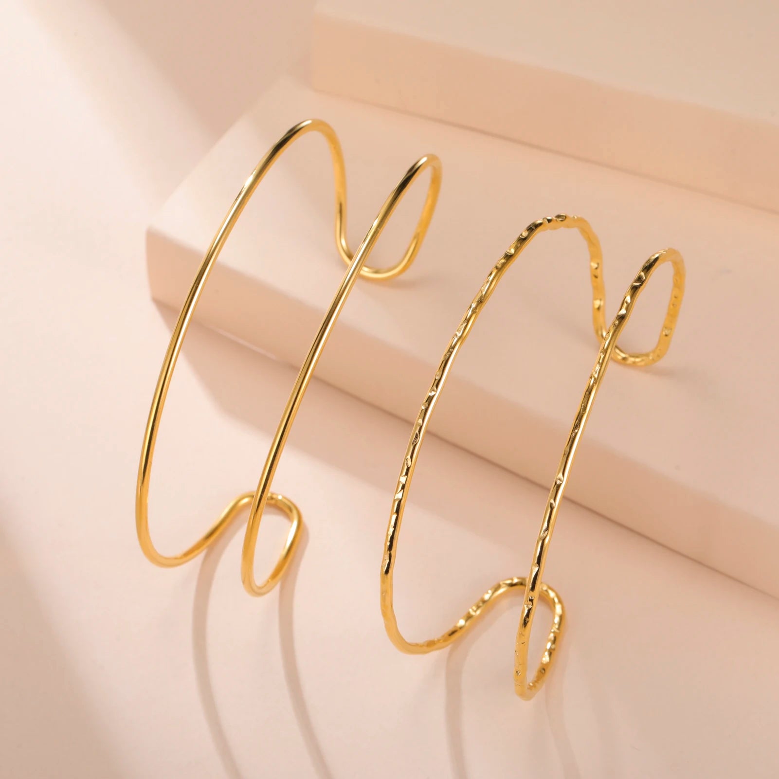 Skyrim Double Layer Cuff Bracelet Women Stainless Steel Gold Color Open Bangle Fashion Minimalist Geometric Jewelry Gift