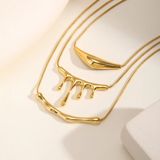 Vnox Irregular Geometric Pendant Necklaces Stainless Steel Jewelry For Women Smooth Liquid Shape Girl Necklaces Daily Waterfall