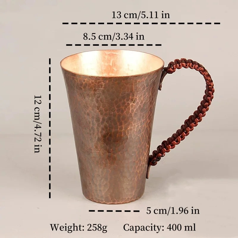 Vintage Pure Copper Cup,With lid Weave Handle Thickened Breakfast Cup,Handcrafted Tea Tumbler Drinkware Tableware Coffee Mug
