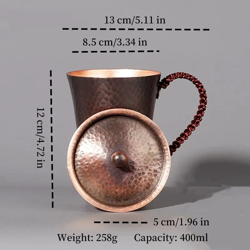 Vintage Pure Copper Cup,With lid Weave Handle Thickened Breakfast Cup,Handcrafted Tea Tumbler Drinkware Tableware Coffee Mug