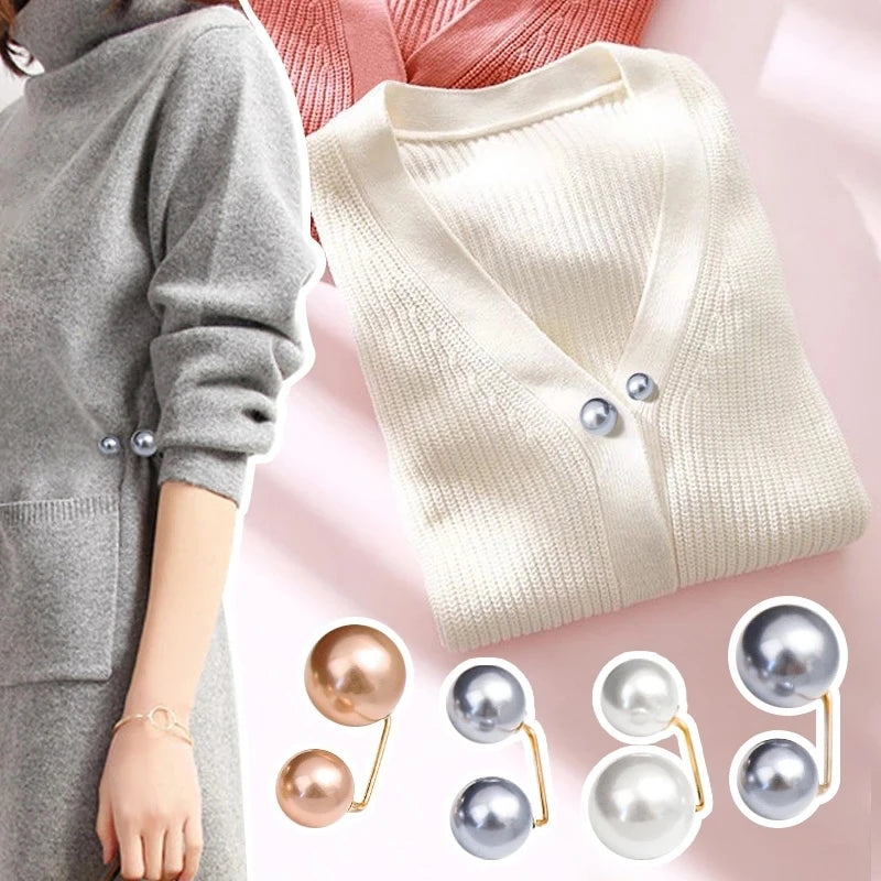 Pearl Brooch Fixed Strap Charm Safety Pin For Women Sweater Dress Clothe Small Brooch Cardigan Clip Chain Lapel Neckline Jewelry