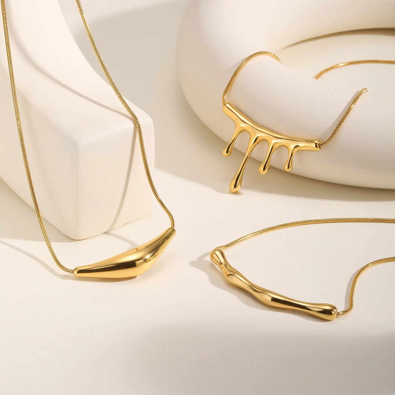 Vnox Irregular Geometric Pendant Necklaces Stainless Steel Jewelry For Women Smooth Liquid Shape Girl Necklaces Daily Waterfall