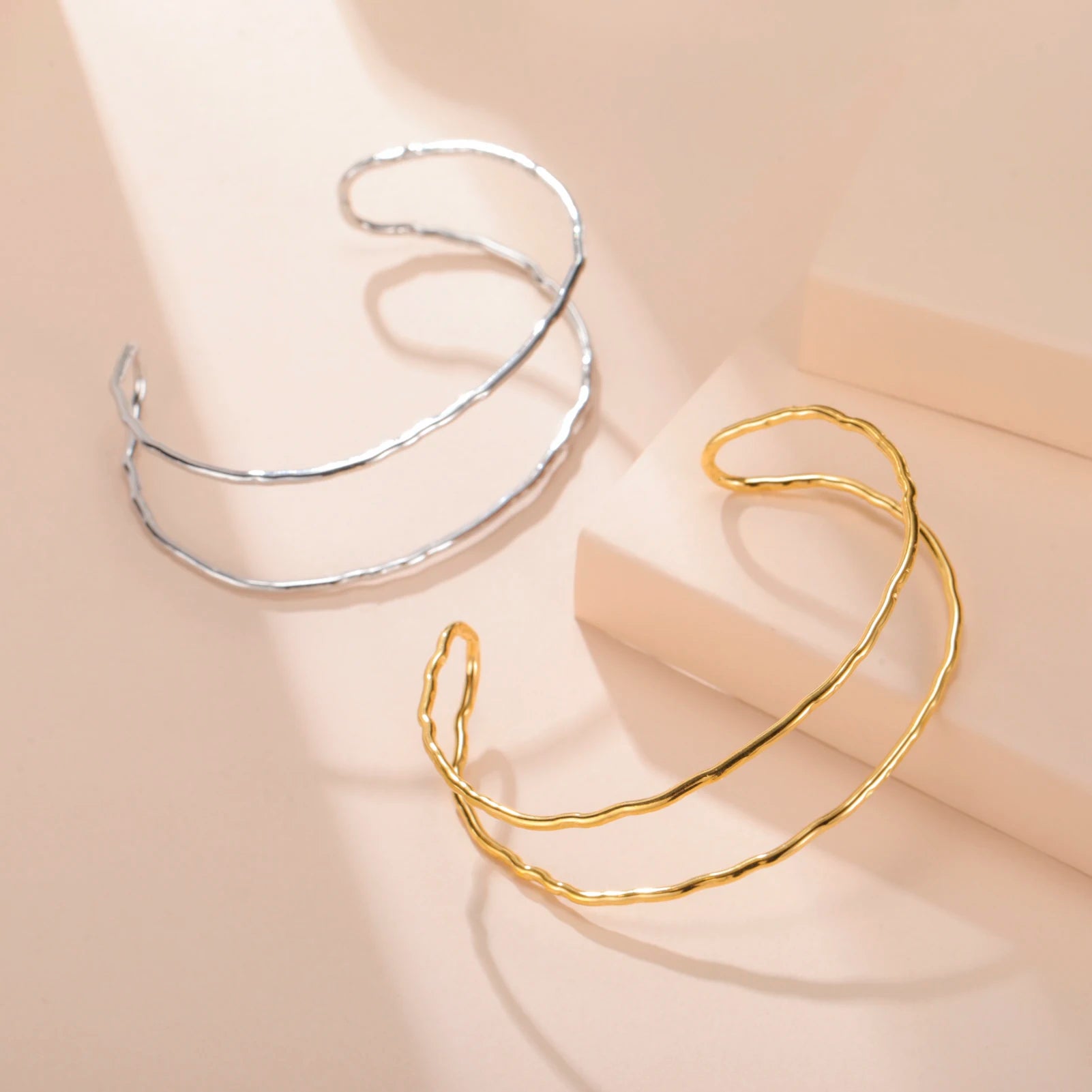 Skyrim Double Layer Cuff Bracelet Women Stainless Steel Gold Color Open Bangle Fashion Minimalist Geometric Jewelry Gift