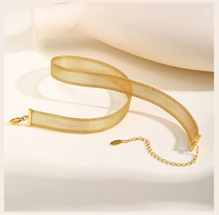 Mesh Link Necklace for Women, stainless steel chain Clavicle Necklaces ,Adjustable Gold Plated Neck Jewelry