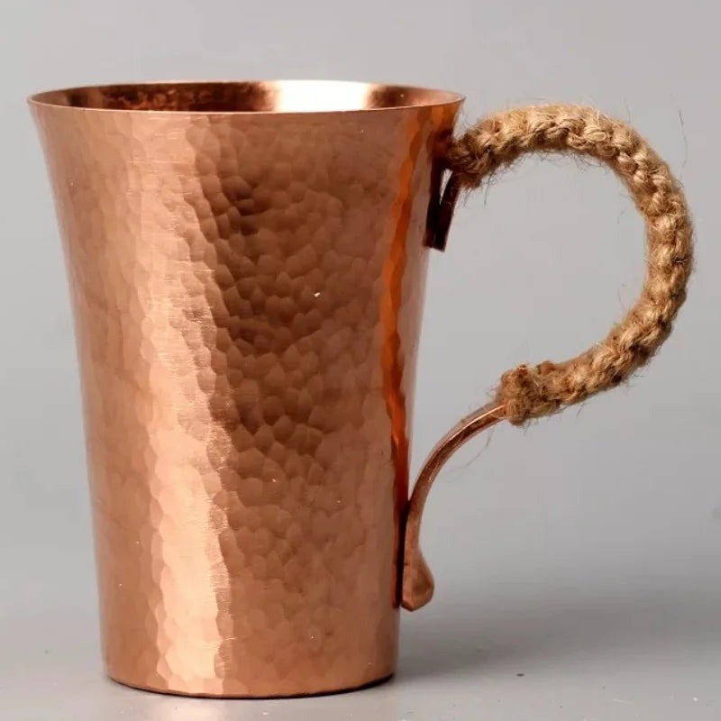 Vintage Pure Copper Cup,With lid Weave Handle Thickened Breakfast Cup,Handcrafted Tea Tumbler Drinkware Tableware Coffee Mug
