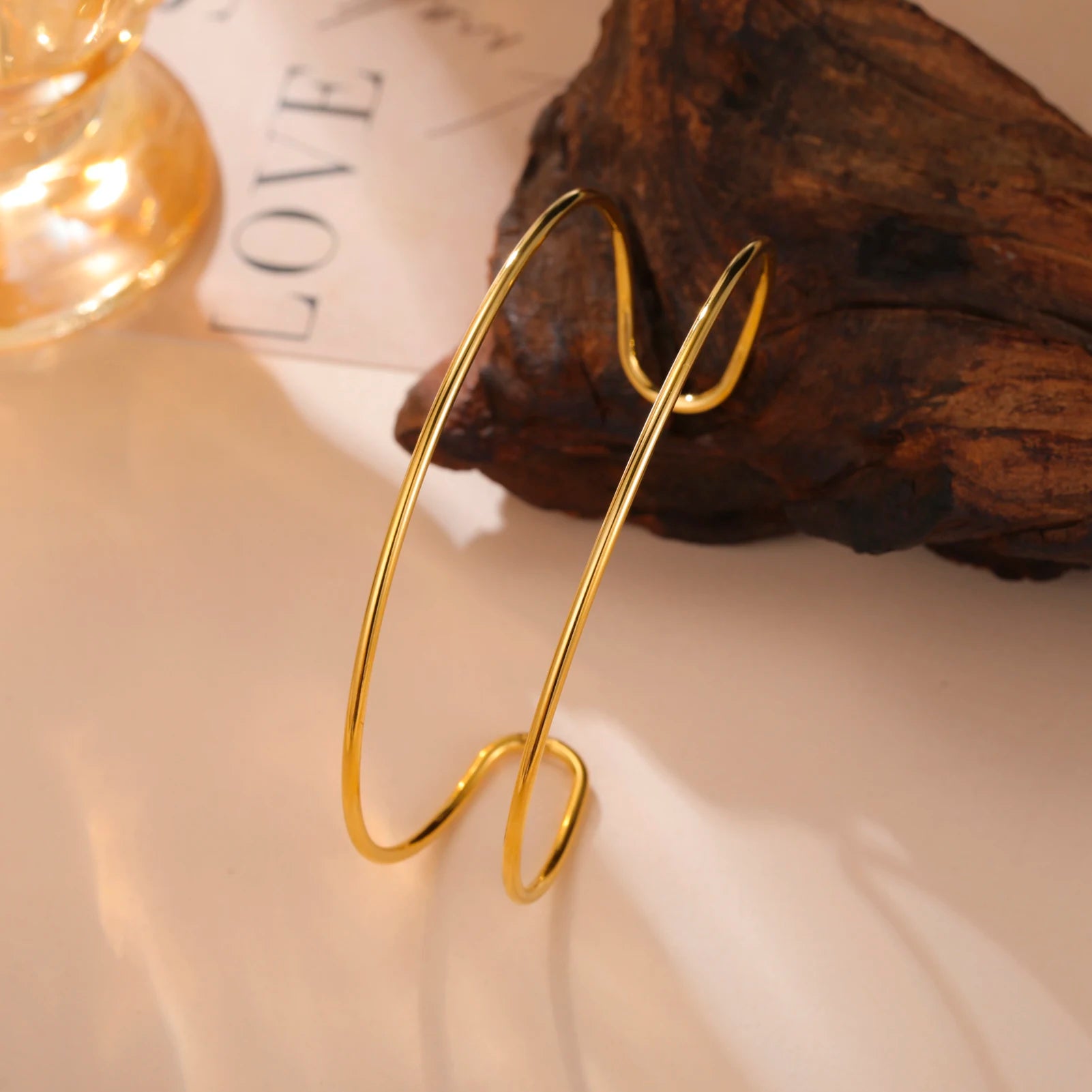 Skyrim Double Layer Cuff Bracelet Women Stainless Steel Gold Color Open Bangle Fashion Minimalist Geometric Jewelry Gift