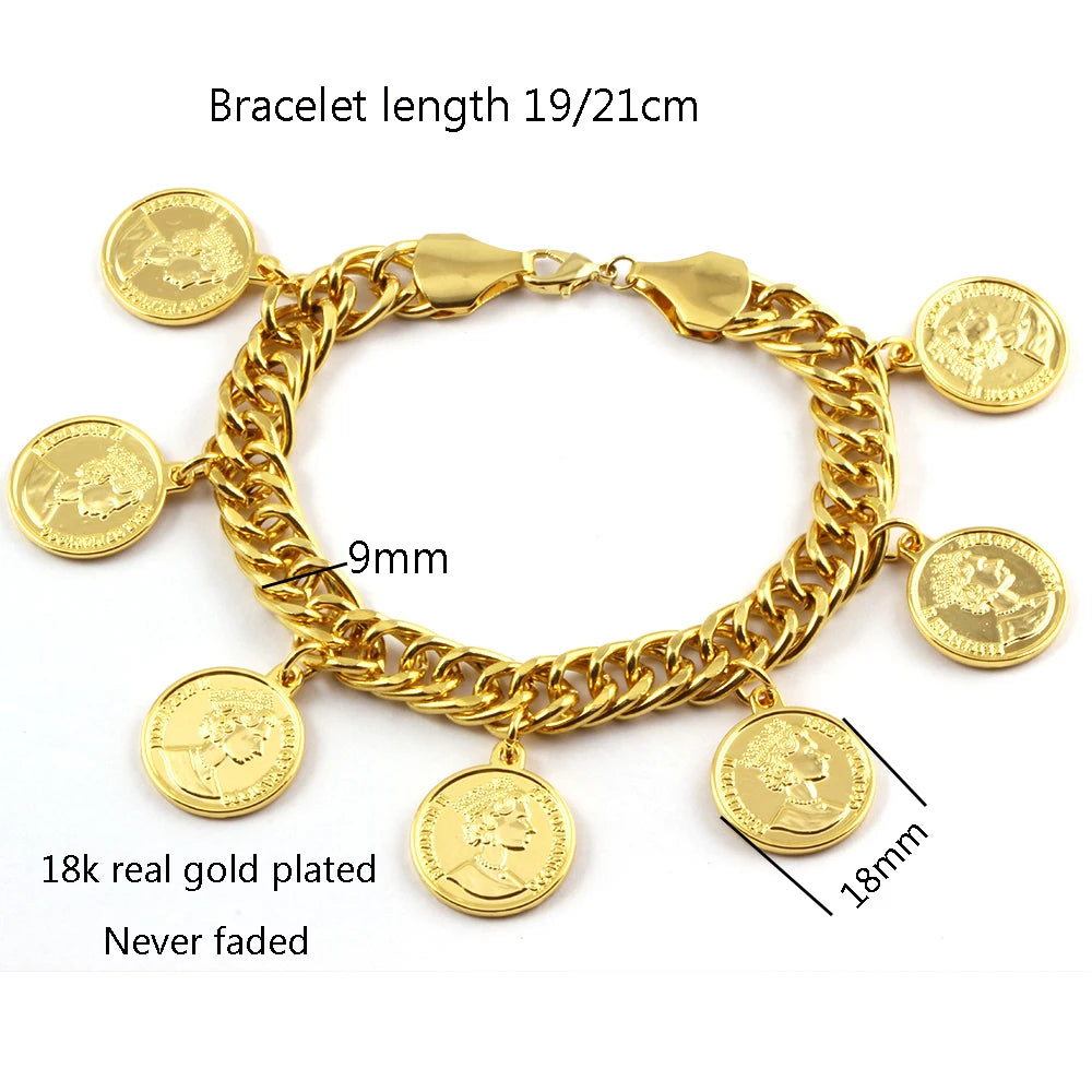 Length19CM/21CM Turkey Coin Bracelet for Women Gold Color Turks Simgesi Osmanli Turasi Muslim Islam Bangle Arab Allah Jewelry
