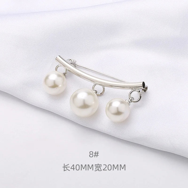Pearl Brooch Fixed Strap Charm Safety Pin For Women Sweater Dress Clothe Small Brooch Cardigan Clip Chain Lapel Neckline Jewelry