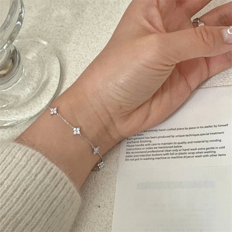 2026 New Crystal Flower Stainless Steel Bracelet Women Fashion Personality Korean Bracelet Jewelry Accessories Anniversary Gift