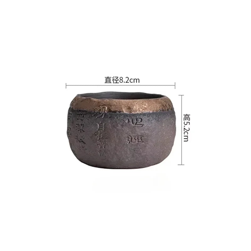 Tea Cup Rough Pottery Handmade Relief Heart Sutra Zen Cup Ceramic Chinese Master Portable Individual Single Cup