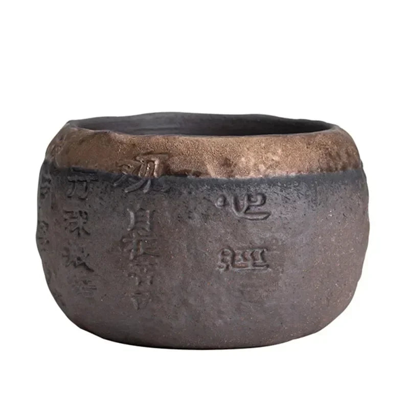 Tea Cup Rough Pottery Handmade Relief Heart Sutra Zen Cup Ceramic Chinese Master Portable Individual Single Cup