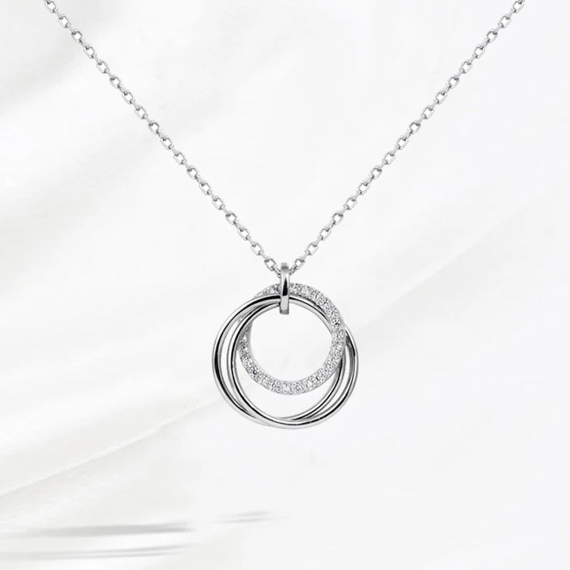 New S925 Silver Round Choker Zircon For Women Fashion Chain Minimalist Dainty Double Circle Pendant Necklace Neck Fine Jewelry