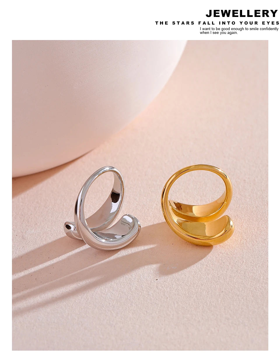 Yhpup Chic Unique Stainless Steel Unusual Ring Water Resistant 18K PVD Plated Simple Sleek Metal Fashion Jewelry Bijoux Gift