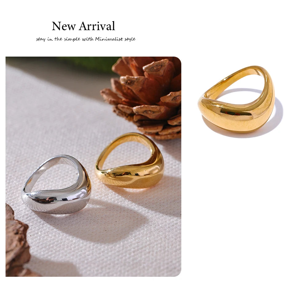 Yhpup Minimalist Smooth Stainless Steel Metal Geometric Finger Ring Waterproof 18K PVD Plated Distinctive Jewelry Bijoux New