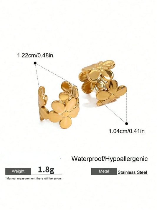 Stainless Steel Flower Ear Clips  Waterproof High Quality Ladies Jewelry Suitable For Daily Wear Vacation Seaside Etc
