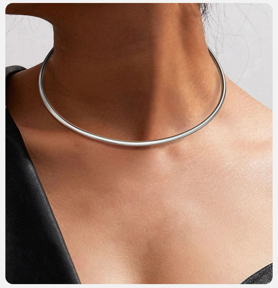 Minimalist Women Torques, Gold Color Stainless Steel Choker, Chic Dainty Streetwear Club Necklaces