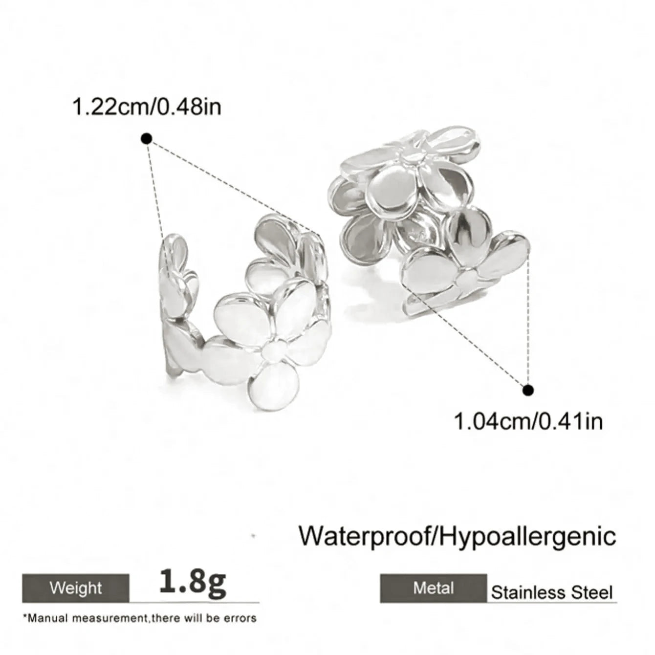 Stainless Steel Flower Ear Clips  Waterproof High Quality Ladies Jewelry Suitable For Daily Wear Vacation Seaside Etc