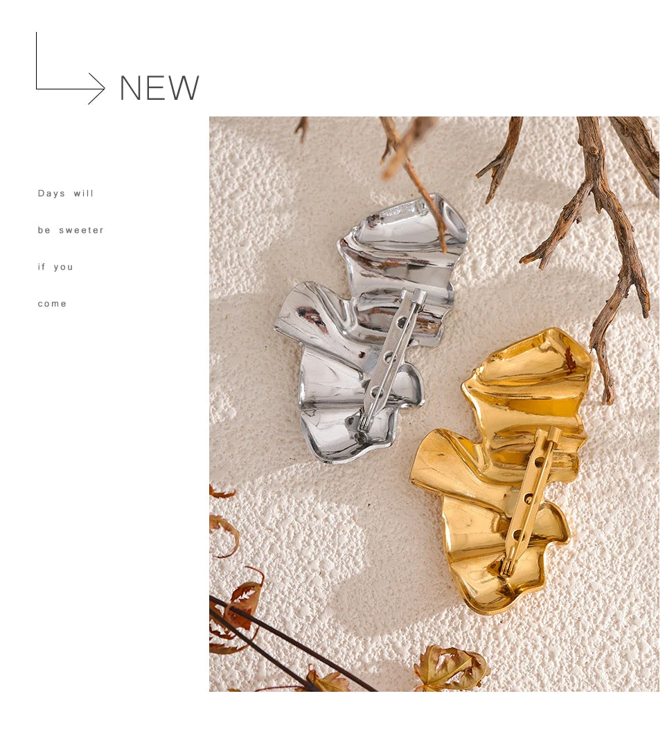 Yhpup Abstract Geometry Fashion Metal 18k Gold PVD Plated Brooch Pin Clothes Accessories Waterproof 2024 Charm Unisex Jewelry