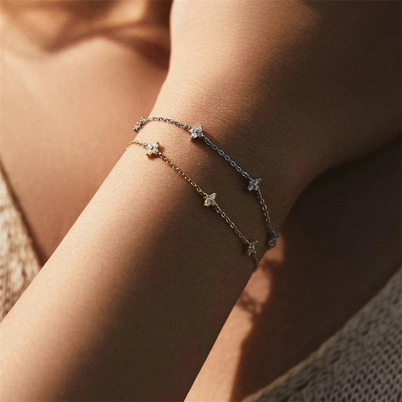 2026 New Crystal Flower Stainless Steel Bracelet Women Fashion Personality Korean Bracelet Jewelry Accessories Anniversary Gift