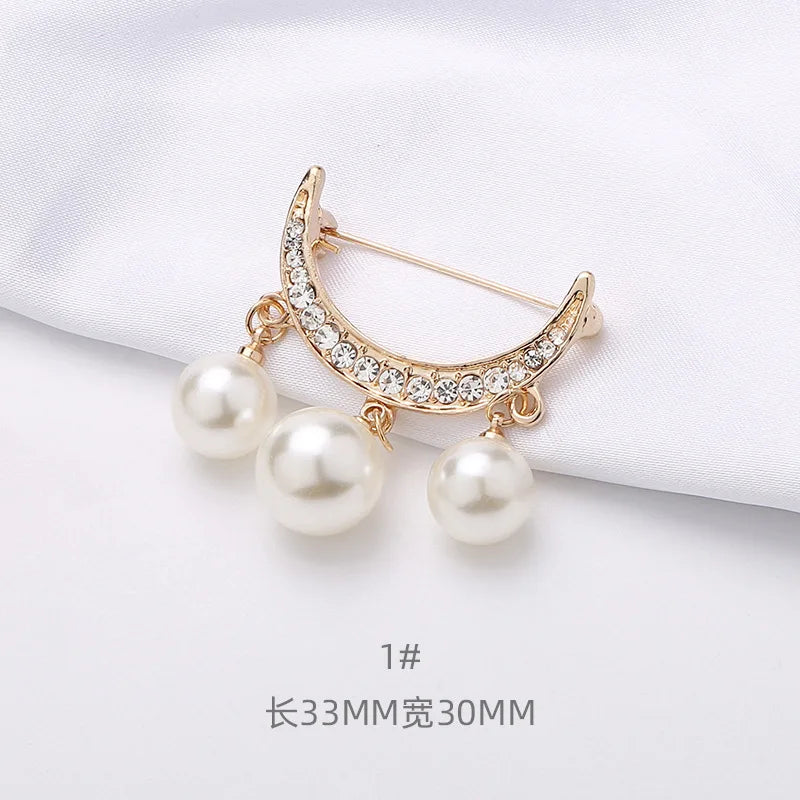Pearl Brooch Fixed Strap Charm Safety Pin For Women Sweater Dress Clothe Small Brooch Cardigan Clip Chain Lapel Neckline Jewelry