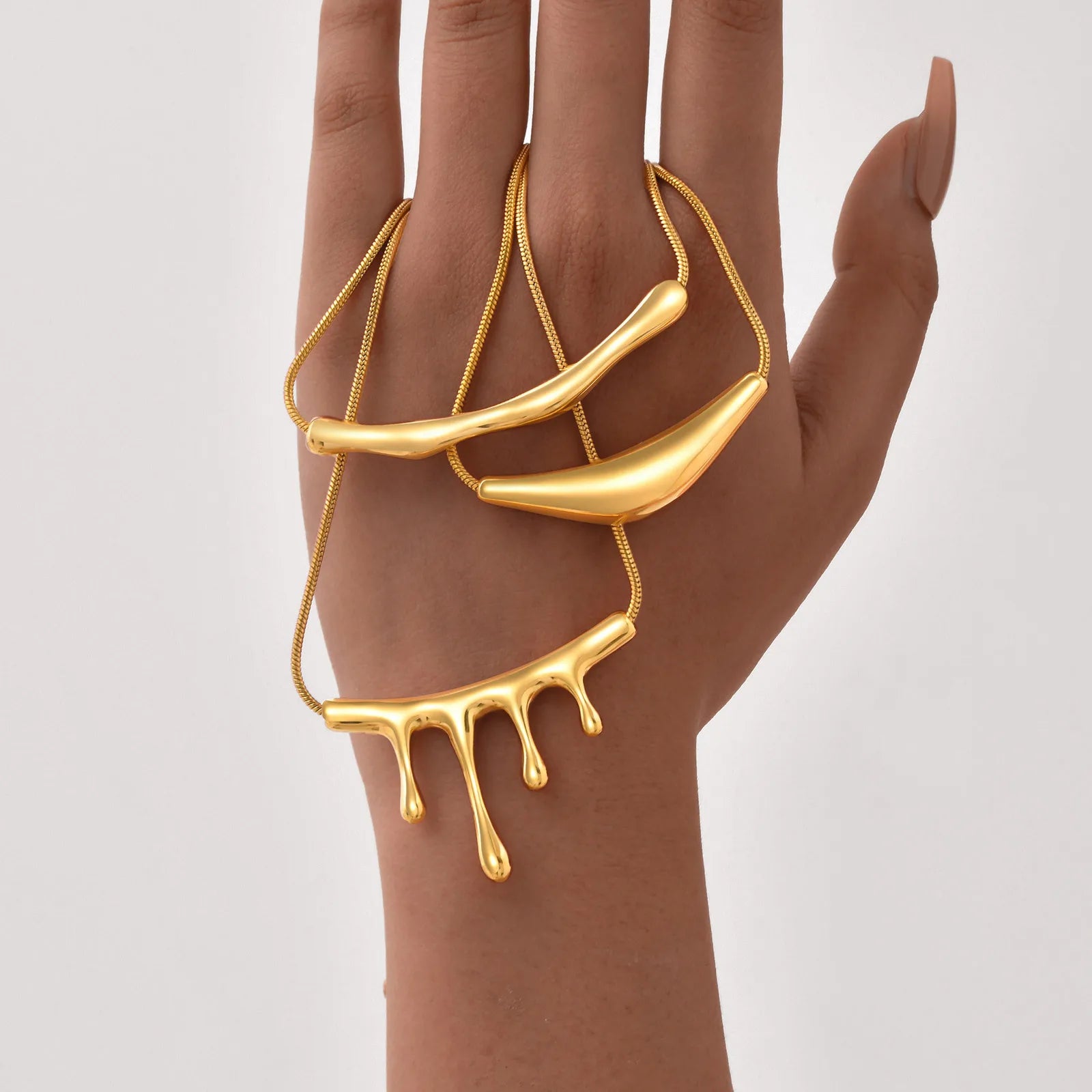 Vnox Irregular Geometric Pendant Necklaces Stainless Steel Jewelry For Women Smooth Liquid Shape Girl Necklaces Daily Waterfall