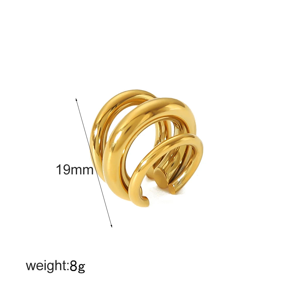 Hot Selling 18K Gold Color Stainless Steel Multilayer Ear Clip Waterproof Metal Unique Fashion Trendy Women Gift