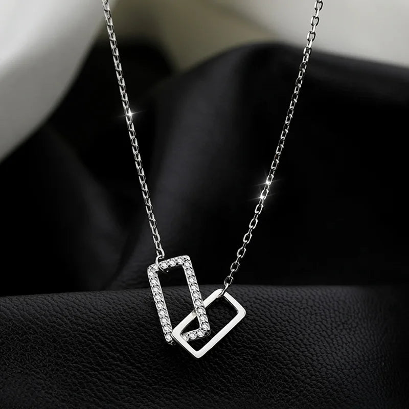 New S925 Silver Round Choker Zircon For Women Fashion Chain Minimalist Dainty Double Circle Pendant Necklace Neck Fine Jewelry