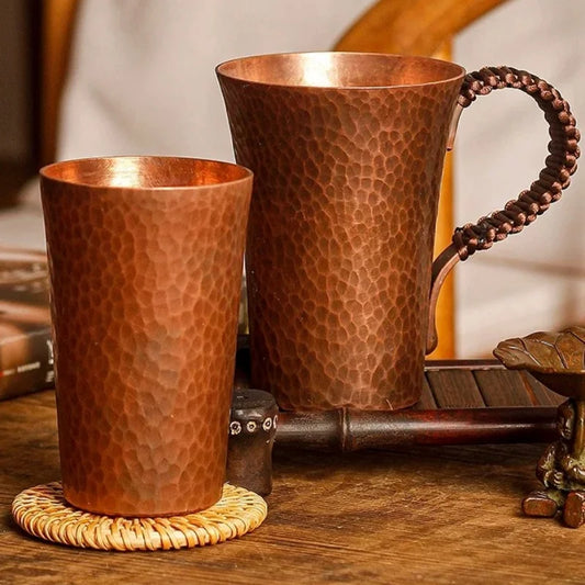 Vintage Pure Copper Cup,With lid Weave Handle Thickened Breakfast Cup,Handcrafted Tea Tumbler Drinkware Tableware Coffee Mug